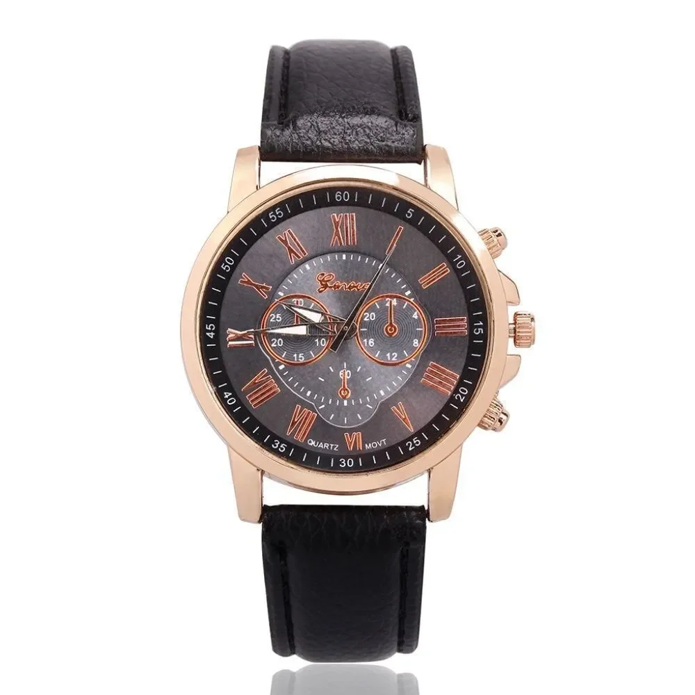 GENEVA Watch Faux Black Leather Band